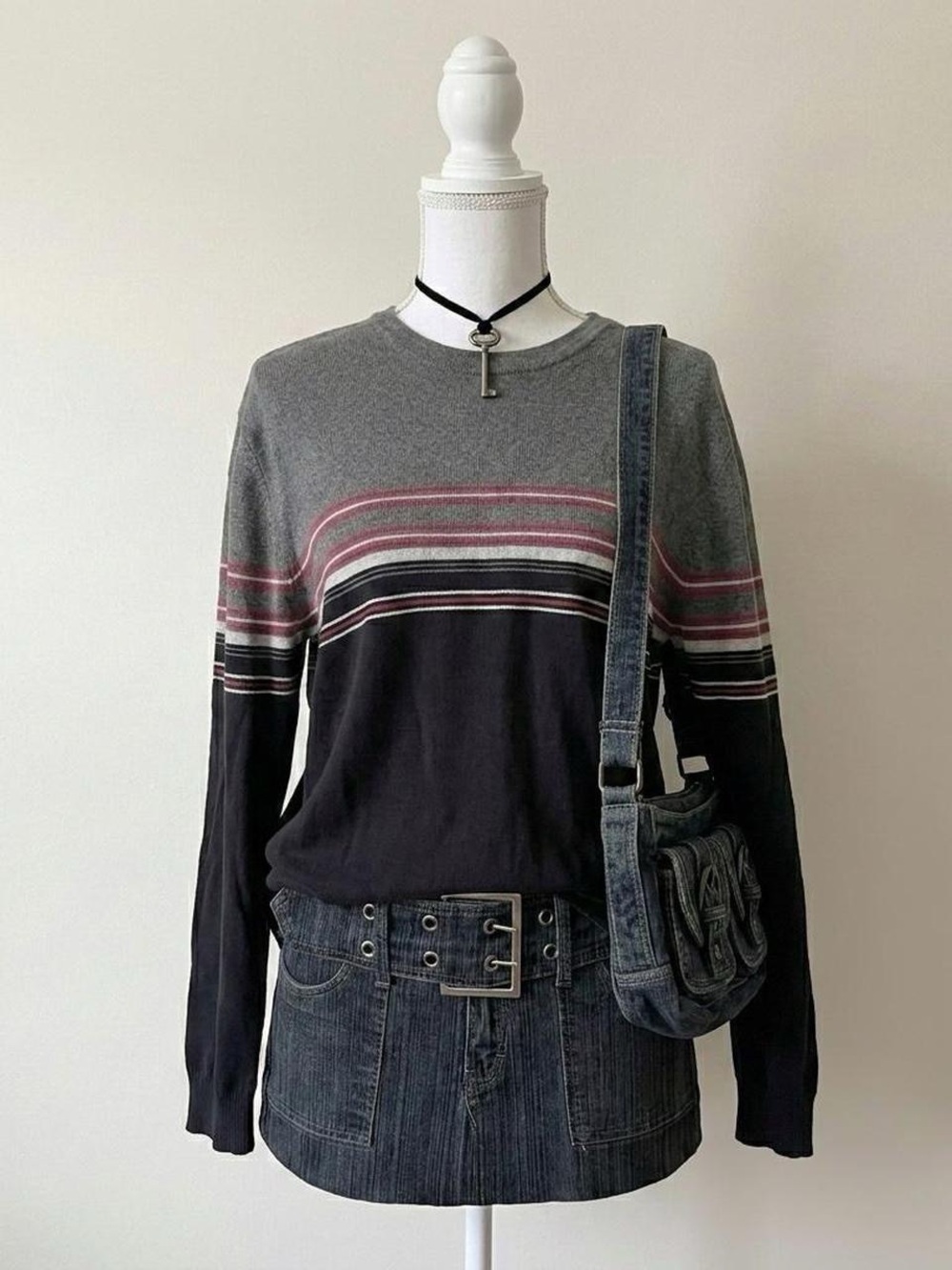 y2k skater girl cotton striped sweater by cherokee xxl